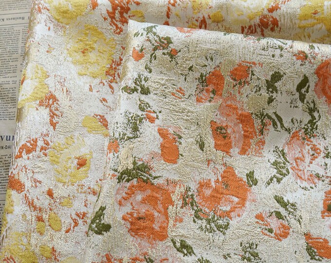 Soft oil painting flower Jacquard fabric, Contrasting gold, Upholstery, Dress, Sewing fabric, Upholstery, Decor, Jacket, 57"W by 1 yard