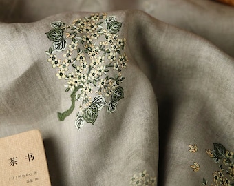 Floral Ramie Fabric: Birds and Flowers Print, 55" Wide - By The Meter