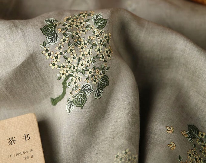100% Ramie Fabric Birds and flowers For Clothing & Home Textile, 55“W, Upholstery, Costume, Curtain, bag, Sewing, Scarf/Fabric by the meter