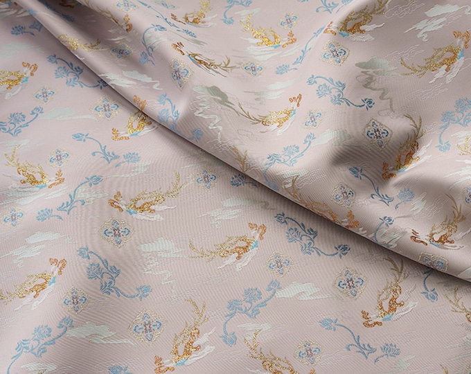 Reversible jacquard woven fabric, gold thread floral flower pattern with embossed effects, Upholstery, Sewing DIY fabric, 63"W By 1 yard