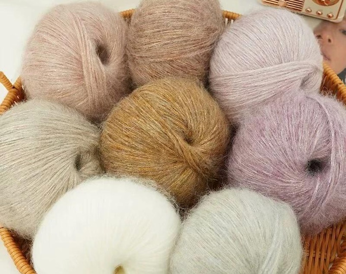 Glitter Mohair Spray Mohair Silk Yarn – Kid Mohair Lace Knitting Yarn, Colorful Gradient Rainbow DIY Hand Knitted Wool Ball, Sold by Ball