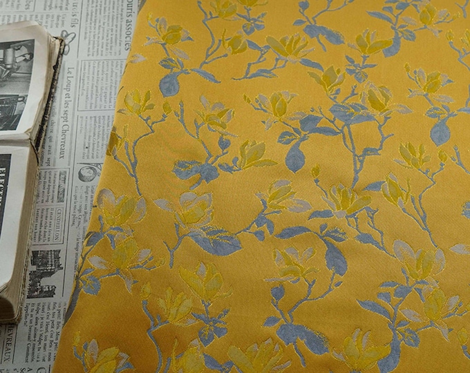 Yellow Magnolia Double-Sided Jacquard Upholstery Fabric – Elegant Home Decor Material by the Yard, 59"Wide