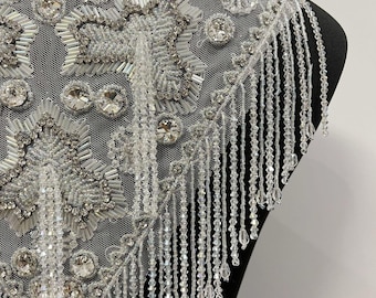 Luxury 12" Soft Embroidered Lace Trim – Bridal Wedding Veil, Light Ivory, By Yard, sequins wedding dress, headwear, shoes, DIY accessories