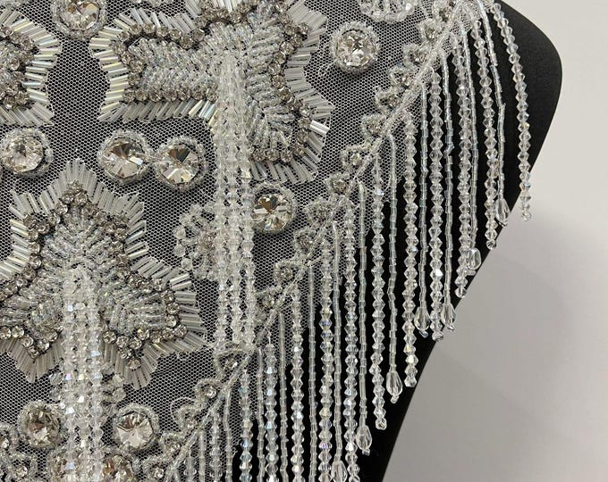 Luxury 12" Soft Embroidered Lace Trim – Bridal Wedding Veil, Light Ivory, By Yard, sequins wedding dress, headwear, shoes, DIY accessories