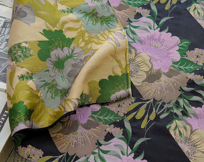 Black Floral Jacquard Brocade Fabric: Romantic Yarn-Dyed Sewing Material, 55"W