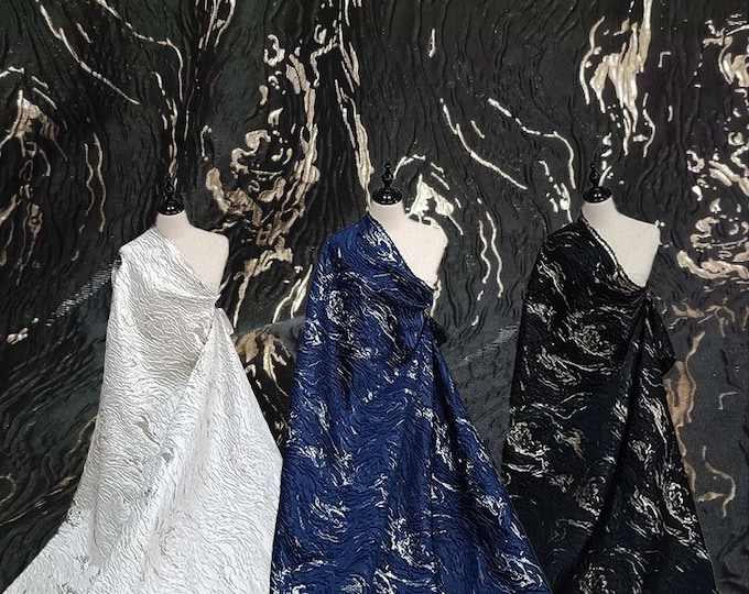 56"w gold & blue running water jacquard fabric, 3D texture two sides mercerized oil painting design, DIY clothing designer fabric, 3 color
