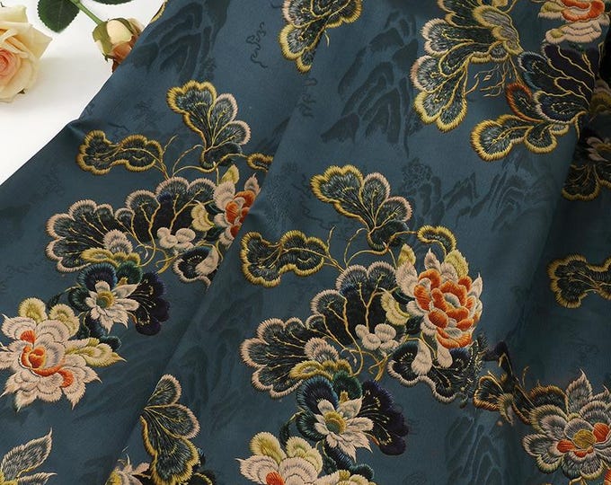 Satin Jacquard Fabric: 59"W Digital Print Shantung Silk - Upholstery, Costume, Drapery