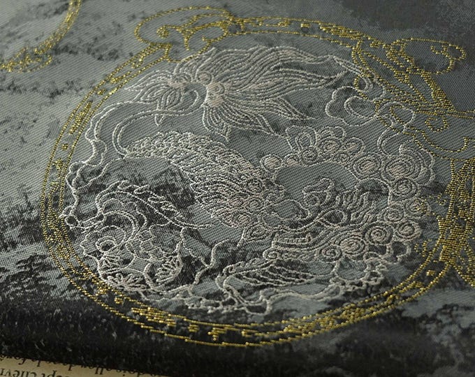 60"W Nishijin Ori Brocade Satin Fabric With pavilions pattern| Japanese Style Home Decor, Chinese Sewing, Upholstery, drapery, craft/fabric