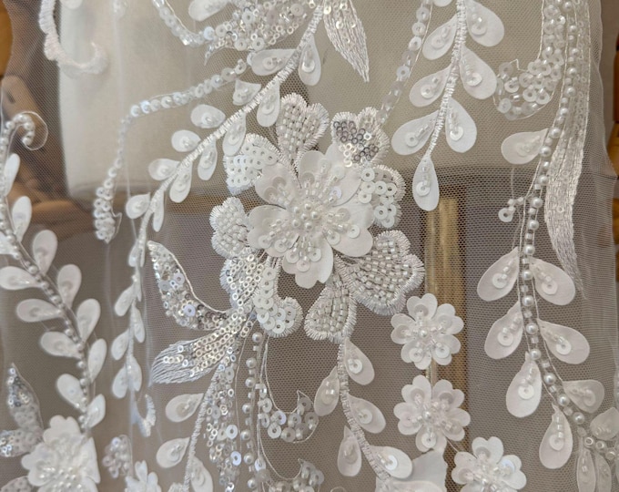 Luxury Sequin & Beaded Embroidery Fabric – Bridal Gown Panel for Wedding Dress Making