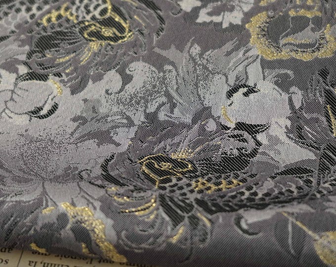 Gold thread jacquard fabric, 3D foil Golden Carp, designer fabric, 61"W, Upholstery, Decor, Costume, drapery, DIY/Fabric by the meter