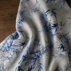 Tessuto 100% ramiè di bambù blu per abbigliamento e tessili per la casa, larghezza 55”, tappezzeria, costumi, tende, borsa, cucito, sciarpa, tessuto sostenibile