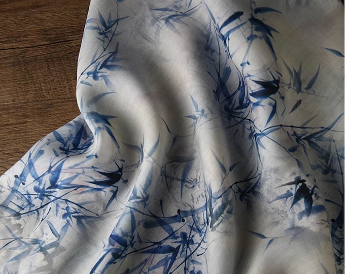 100% Ramie Fabric blue bamboo For Clothing & Home Textile, 55“W, Upholstery, Costume, Curtain, bag, Sewing, Scarf, Sustainable/Fabric