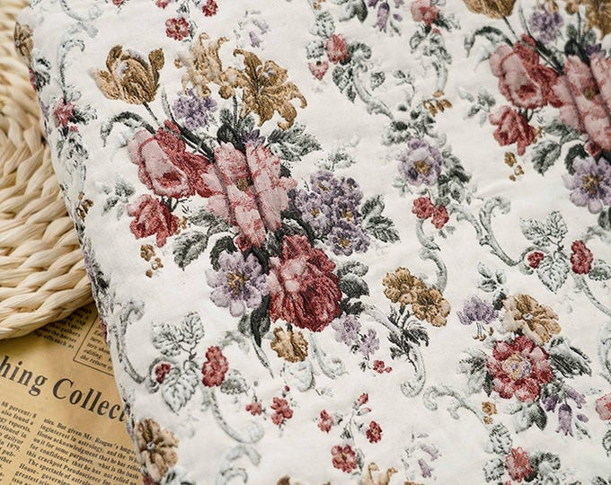 Vintage flower woven jacquard, 3D embossed fabric, Upholstery, Decor, Costume, Handbag, Sewing, heavy furniture/Fabric by 1 meter, 50"W