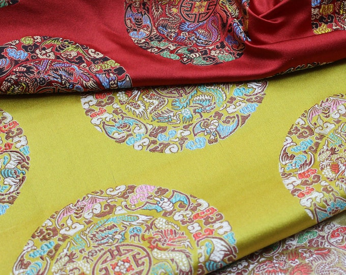 Chinese Fu Symbol Satin Brocade Floral 29.5"W Brocade Jacquard Satin 3 colors on SALE
