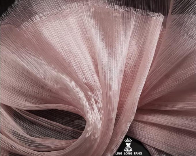 Shiny Pleated Organza Fabric – Stiff Crinkled Texture Sheer Fabric for Wedding Decor, Event Backdrops, Stage & Party Decoration, 55"Wide