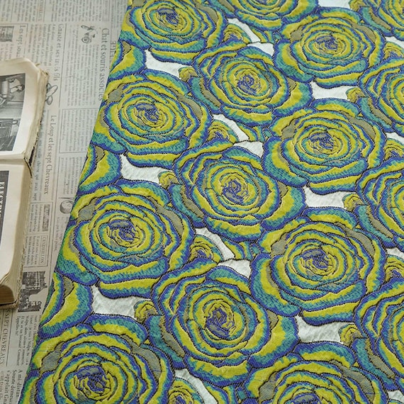 Artistic Abstract Rose Embossed Jacquard Fabric – Textured Floral