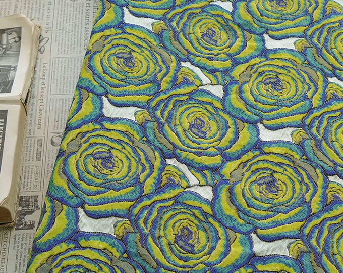 Artistic Abstract Rose Embossed Jacquard Fabric – Textured Floral Design, 60"Wide