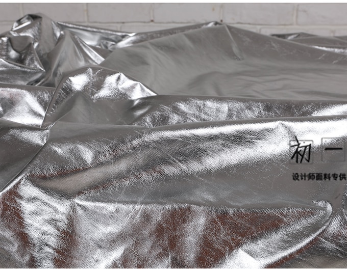 Mirror Coated/Bright Silver TPU Fabric, Designer Fabric Thin metallic Background Clothing Fabric, coat, handbag, shoes, costumes, 55"Width