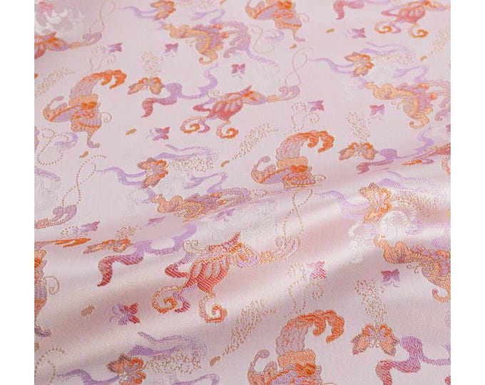 Gold thread Light pink song Nishijin Fabric, Japanese Kimono butterfly brocade by the meter, 59“W, Upholstery, Decor, Costume/by the meter