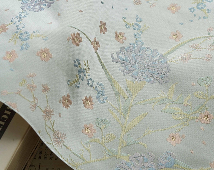Silk Brocade Fabric: Mongolian Tibetan Style, 66"W - Costume, Decor