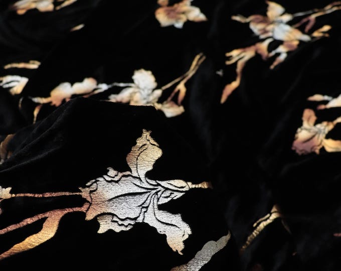 Stretchy Velvet Gorgeous Black foil Printed Fabric by Meter, 55"Wide, Dress, Curtains, Drapery, Upholstery, Sewing, DIY, Scarf/Fabric