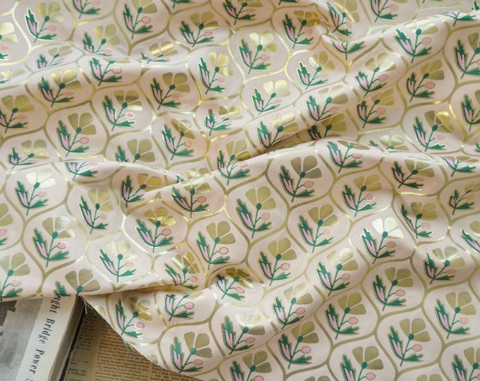 Gold thread floral flower pattern with embossed effects, Upholstery, Decor, Costume, Curtain, Handbag, Sewing, DIY/Fabric, 60"W By 1 yard