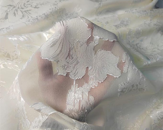 Silver Thread Organza Fabric: 3D Jacquard Embossed Texture - 57" Wide