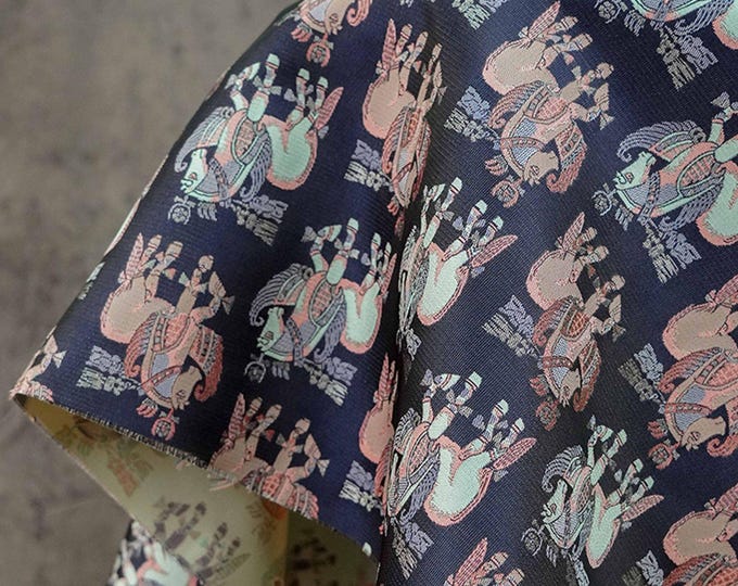 Ancient Greek Horse Jacquard Fabric: Rayon Blend Upholstery, Costume Fabric