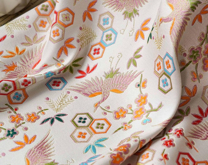 Golden Crane jacquard fabric with embossed effects, Upholstery, Decor, Costume, Curtain, bag, Sewing, Quilting, drapery, DIY/Fabric, 59"W