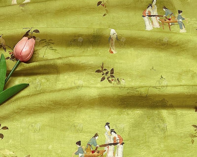 Emerald Green Tencel Jacquard Fabric: Hanfu Qipao Dress Sewing Material