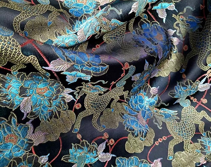 Kirin Peony Brocade Fabric – Color-Woven Jacquard, 56"W