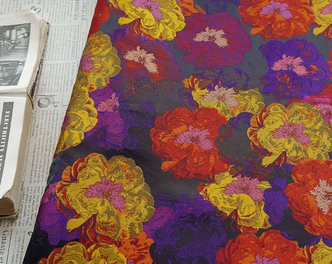 Vintage Floral Jacquard Fabric: European Oil Painting Style, 65" Wide