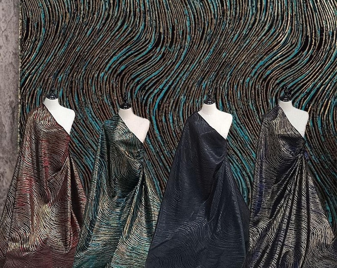 Jacquard Fabric - Ripple Texture with Gold Stripes, 60" Wide