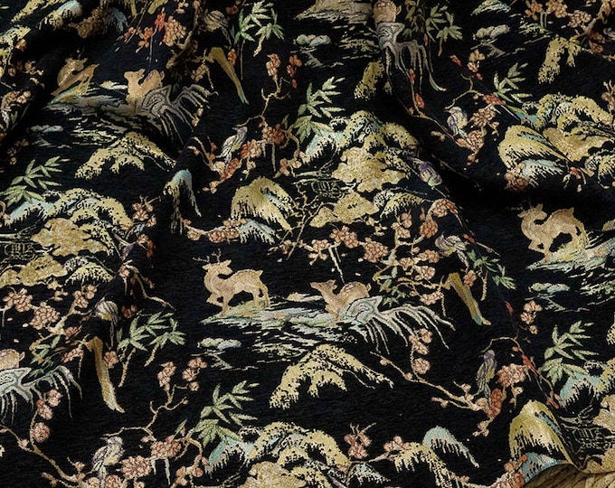 Retro deer jacquard fabric, 3D texture, designer fabric, Upholstery, Decor, Costume, Curtain, Handbag, Sewing/Fabric by the meter, 56" W