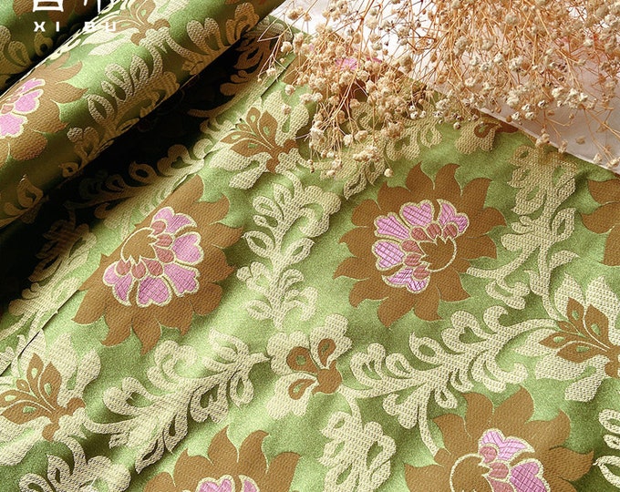 29.5"W Chinese Buddhism Lotus Lurex Tibetan Textile Fabric, Upholstery Fabric, Tibetan robe, spinning Fabric, silk, satin and brocade