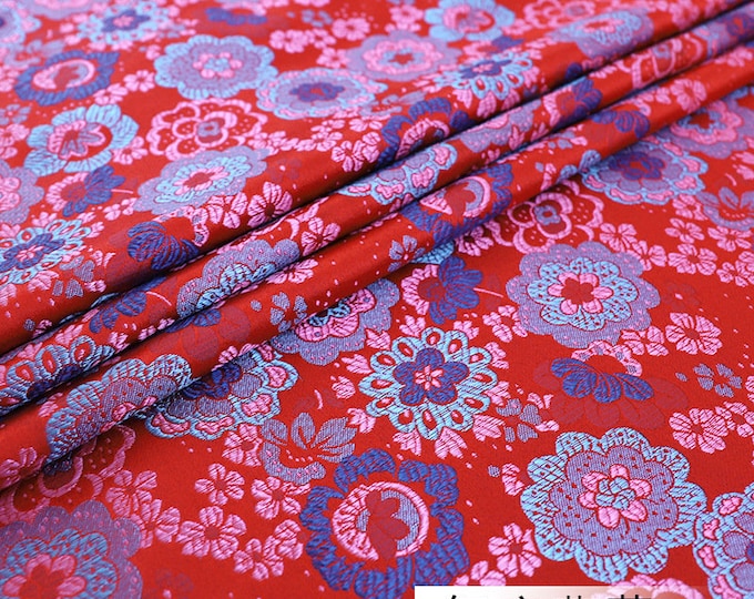 Silk fabric, jacquard fabric, Japanese Shell Kinran fabric, 59" W, Upholstery, Decor, Costume, Handbag, Sewing, Doll making/Fabric by 1meter