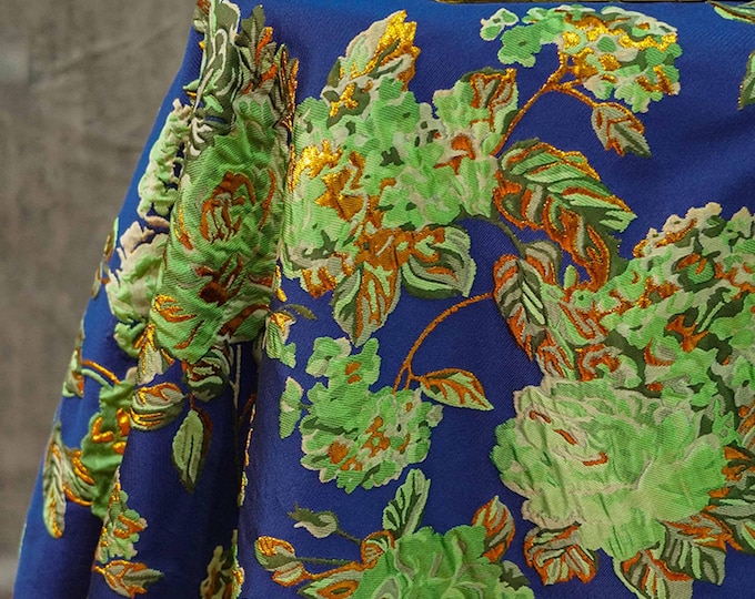 Gold thread jacquard fabric, green blue 3D designer fabric, Upholstery, Prom dress, Decor, Costume & Sewing fabric, 55"W By 1 Meter on SALE