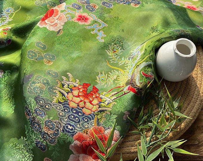 Rayon Silk Jacquard Xiangyun Fabric – Handmade Bisha Cuiyu Traditional Chinese Textile for Dress, Qipao, Craft, Sewing, 59"W