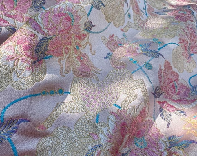 Embossed flower Jacquard Fabric 3D Gold thread Design, 55"W, Upholstery, Decor, Costume, Curtain, Handbag, Sewing, DIY/Fabric by the meter