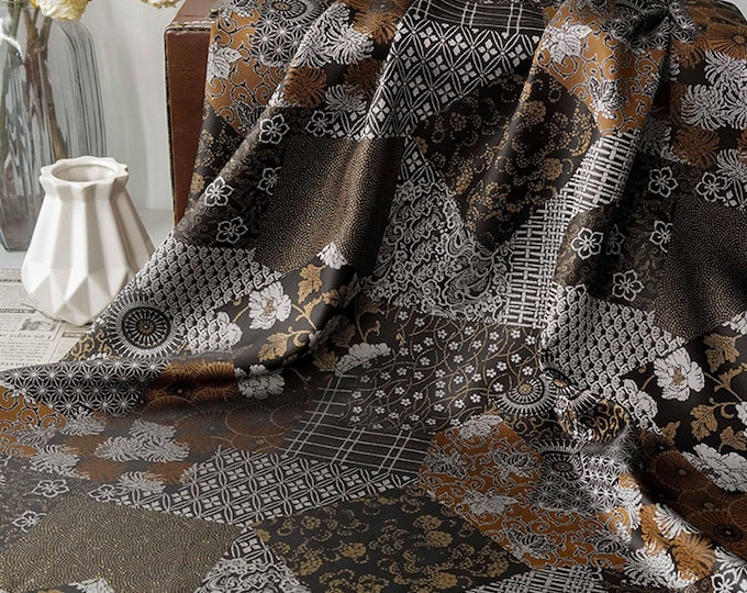 Japanese Floral Patchwork Fabric | Sashiko Style Quilting Material, 58"W