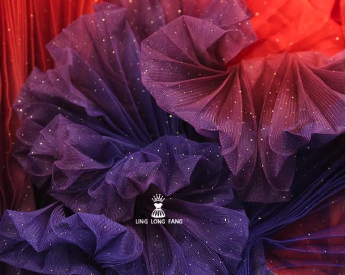 63"W Gradient mesh fabric, Glittering Designer Sewing Fabric, foil crinkled fabric, high-density encryption elastic, 15 Colors to choose