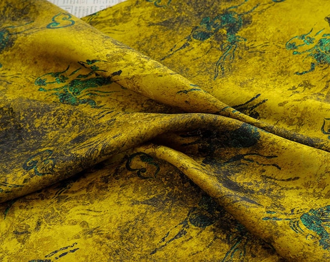 55"W Good fortune and luck Tea silk satin fabric, Digital print, Sewing fabric, Upholstery, Decor, Costume, Curtain, bag, Sewing, DIY/Fabric
