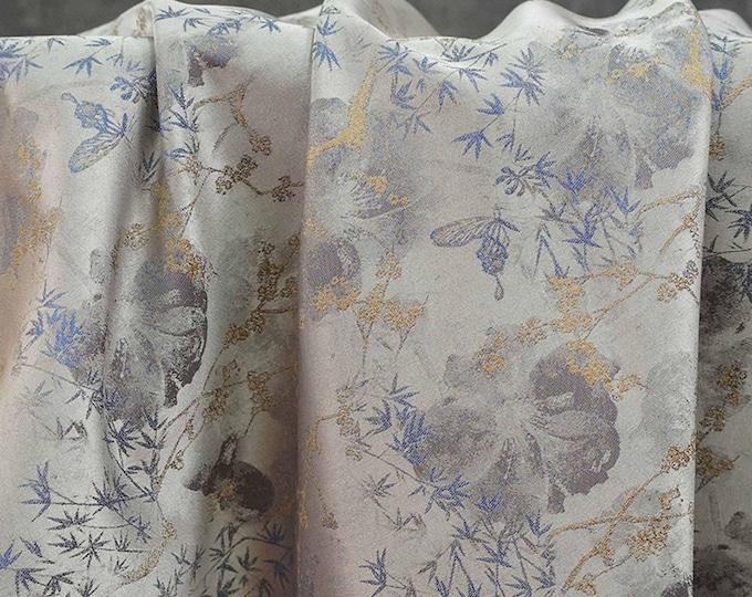 Bamboo Leaf Floral Brocade Fabric – Watercolor Jacquard, 65" Wide