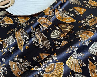 Japanese Nishijin Fabric, Modern Japanese Fans Jacquard silk brocade by the meter, 29.5” Width, 3 colors On SALE
