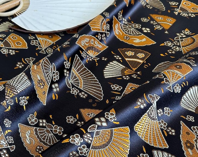 Japanese Nishijin Fabric, Modern Japanese Fans Jacquard silk brocade by the meter, 29.5” Width, 3 colors On SALE