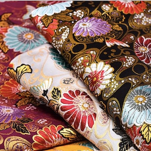 Japan Fabric, Modern Japanese Fans flower Jacquard silk brocade by meter, 29”Width, 5 colors On SALE, Upholstery, Quilting and Sewing fabric