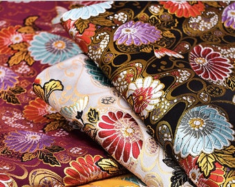 Japan Fabric, Modern Japanese Fans flower Jacquard silk brocade by meter, 29”Width, 5 colors On SALE, Upholstery, Quilting and Sewing fabric