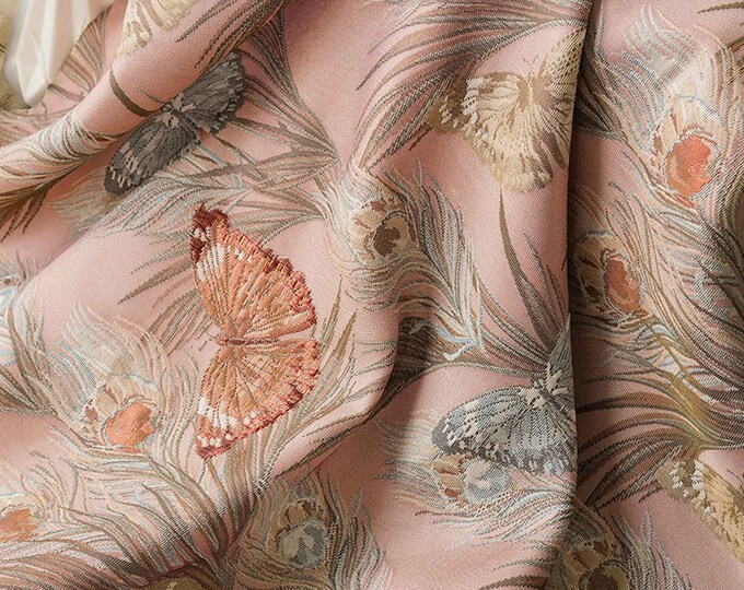 Gold thread jacquard fabric, 3D texture, designer fabric, vivid butterfly, Upholstery, Decor, Sewing, Bag, DIY/ fabric, 55" W By 1 Meter