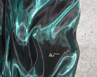 Aurora Green Glitter Organza Fabric: Luxury Sheer Wedding Material