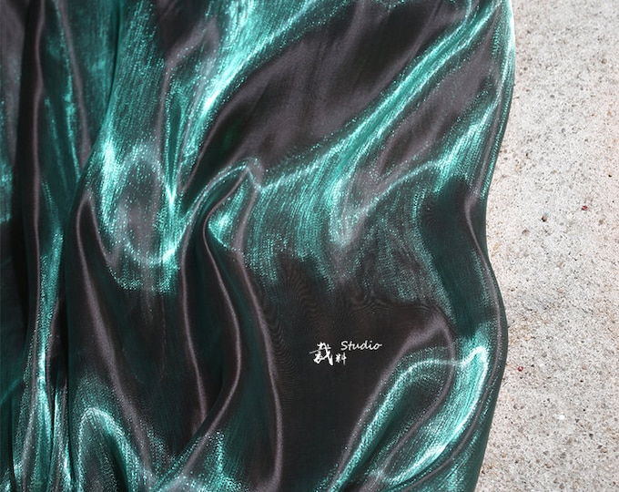 61"W Gorgeous Aurora Green Organza see-through Wedding Fabric, Luxury Designer Sewing Fabric, High End Gradient Glitter fabric